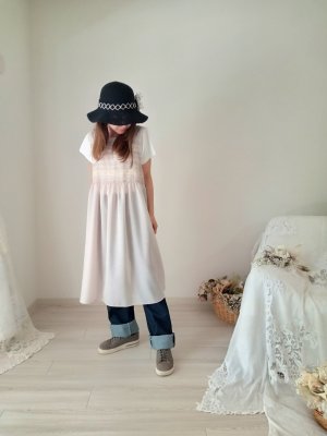 画像2: フランスレースとピンタックジャガードリボンワンピース