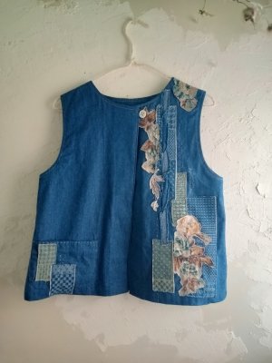 画像1: ブルーデニムパッチワークベスト