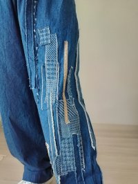 ブルーデニム パッチワークパンツ