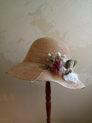 画像1: シルク染花のラフィアハット★限定品
