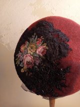 イタリアゴブラン織ローズビーズ刺繍ベレー★1点物★